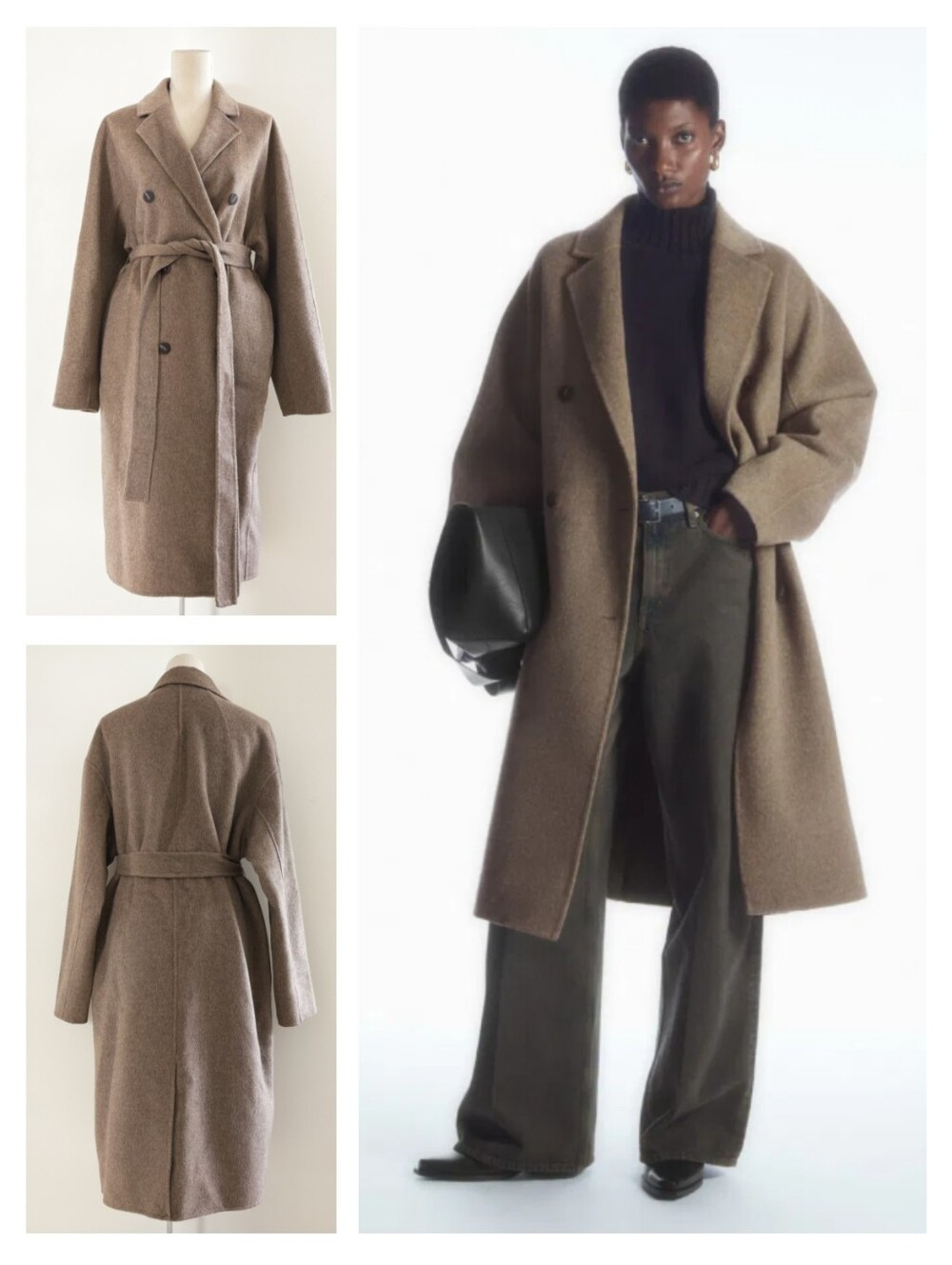 NWT COS Oversized Double-Breasted Wool Coat Taupe Camel Overiszed Belted Long
